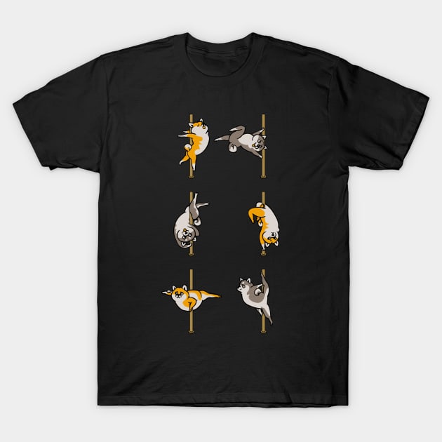 Shiba Inu Pole Dancing Club T-Shirt by huebucket